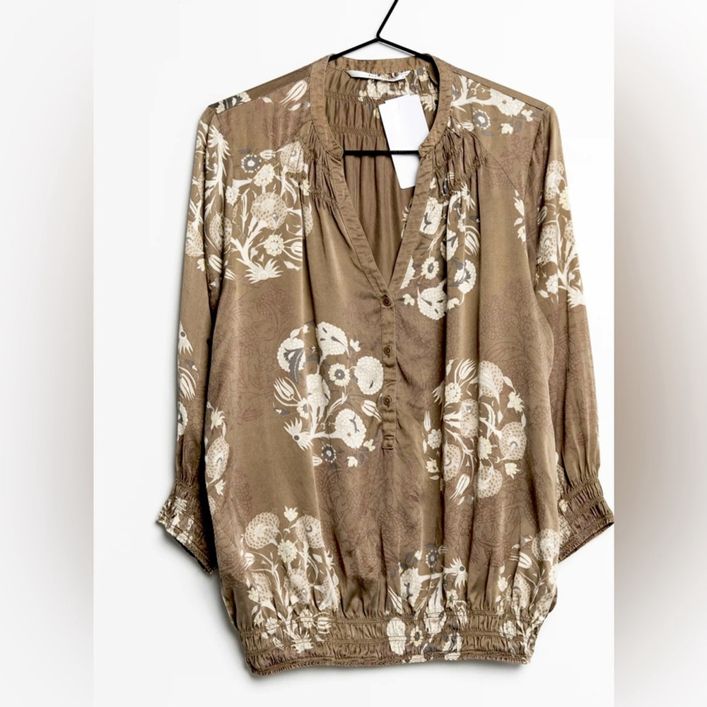 Part two silk blouse print Floral Brown Women's Top